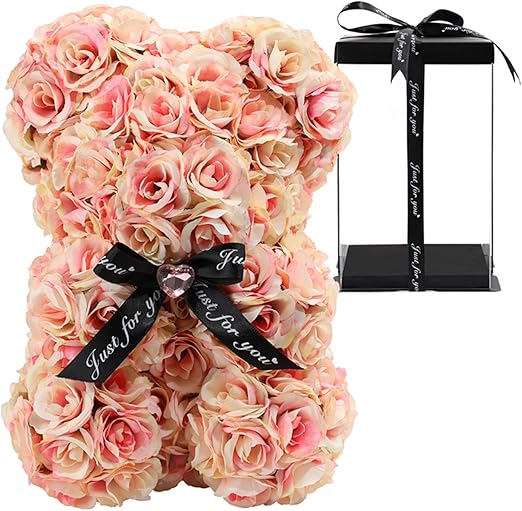 Amazon Com Wjy Rose Bear Handmade Silk Rose Teddy Bear Mothers Day Valentines Day Perfect Anniversary Bridal Wedding Thick Transparent Gift Box 10 Inches Tall Over 200 Eternal Flowers Pink Kitchen Dining