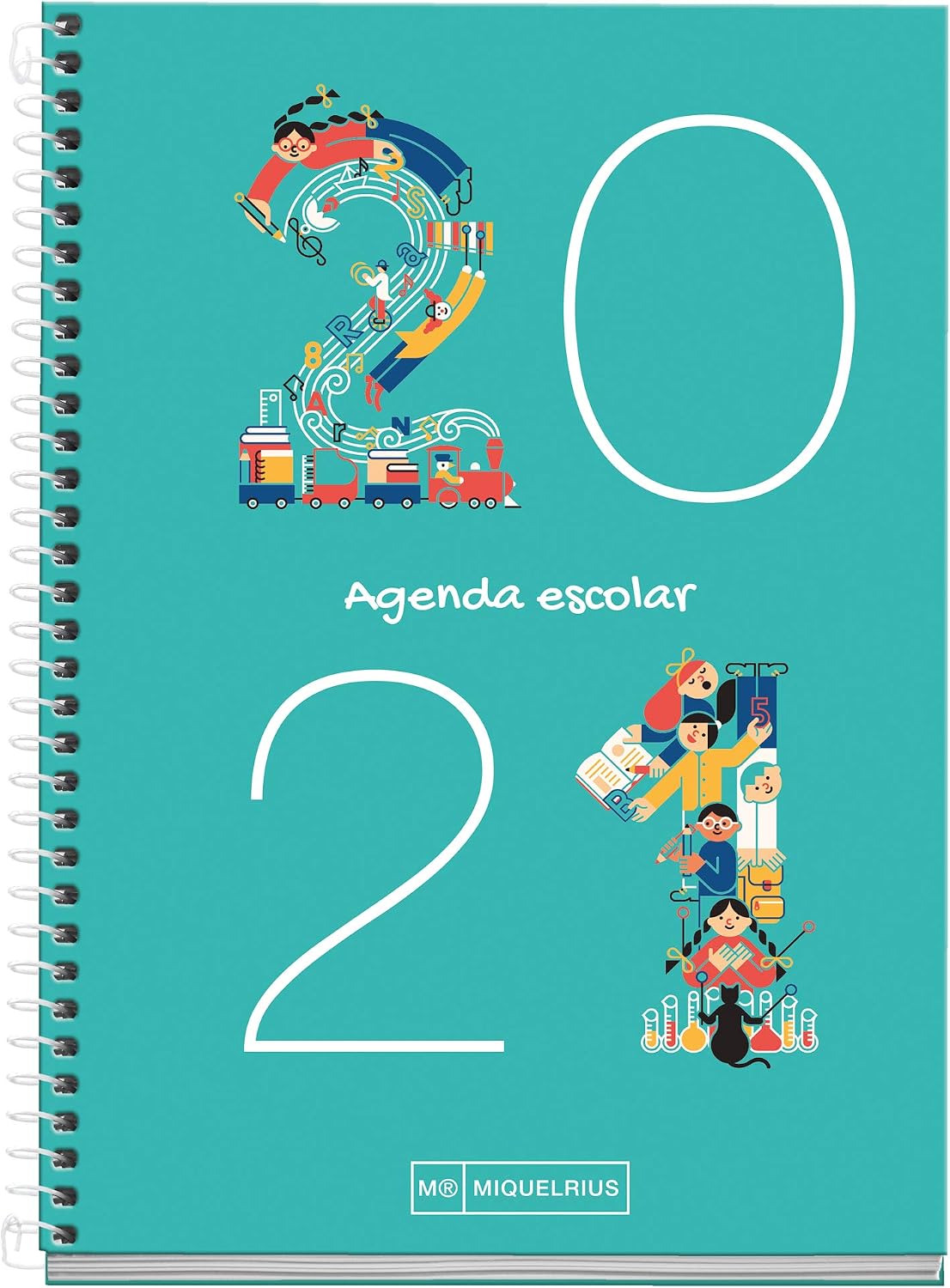 Rigid School Diary Plus Spiral 155x213 mm Week View 2020 Numbers Miquelrius Aquamarine Catalan, Catalán