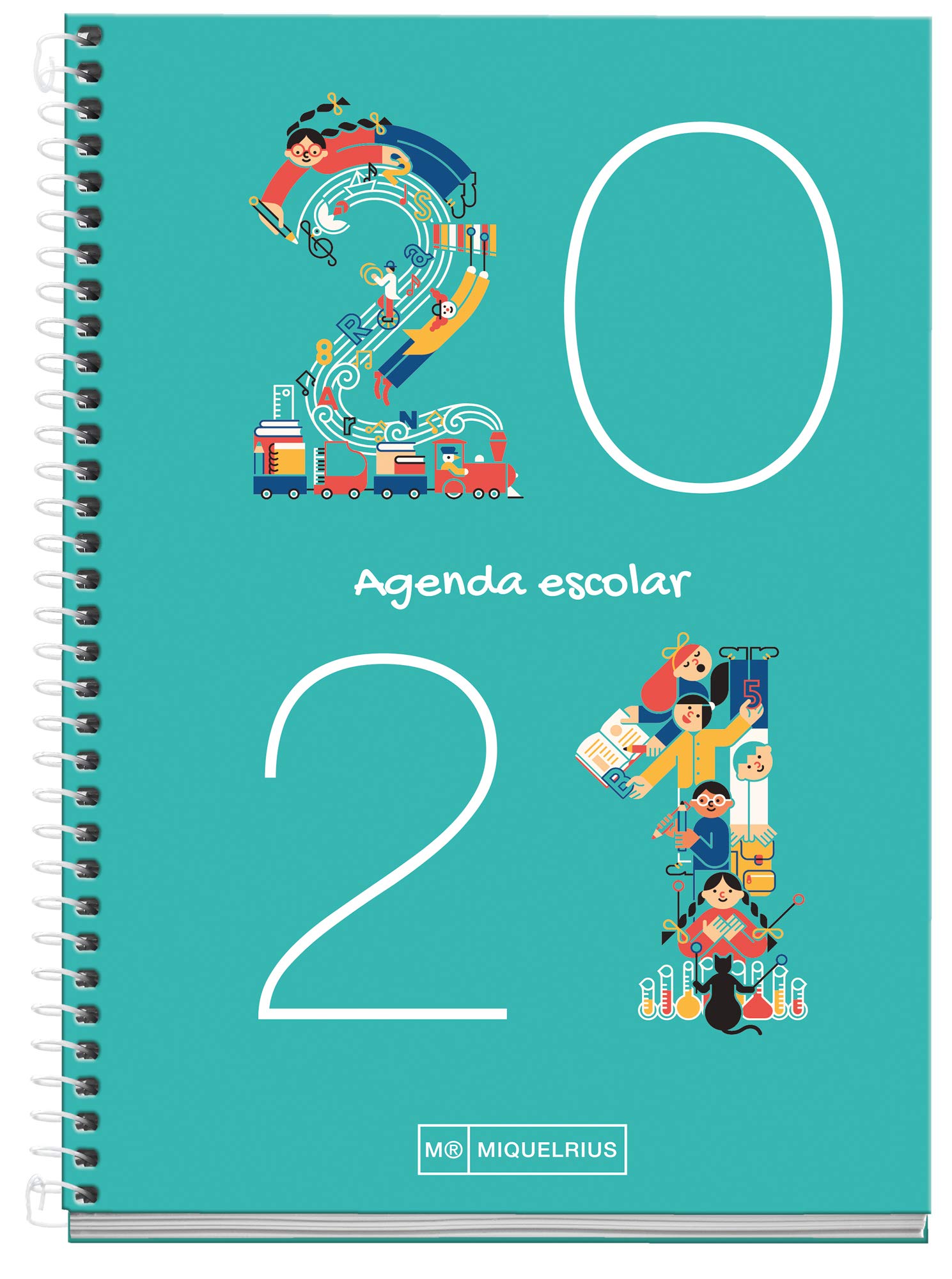 Rigid School Diary Plus Spiral 155x213 mm Week View 2020 Numbers Miquelrius Aquamarine Catalan