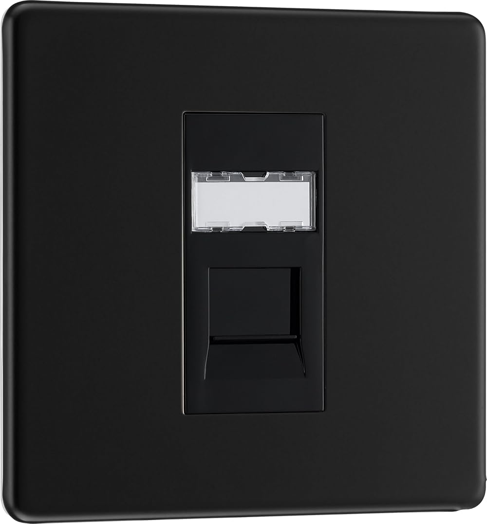 British General BG Screwless Flat Plate Single RJ45 Cat 6 Data Socket Matt Black