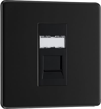 British General BG Screwless Flat Plate Single RJ45 Cat 6 Data Socket Matt Black