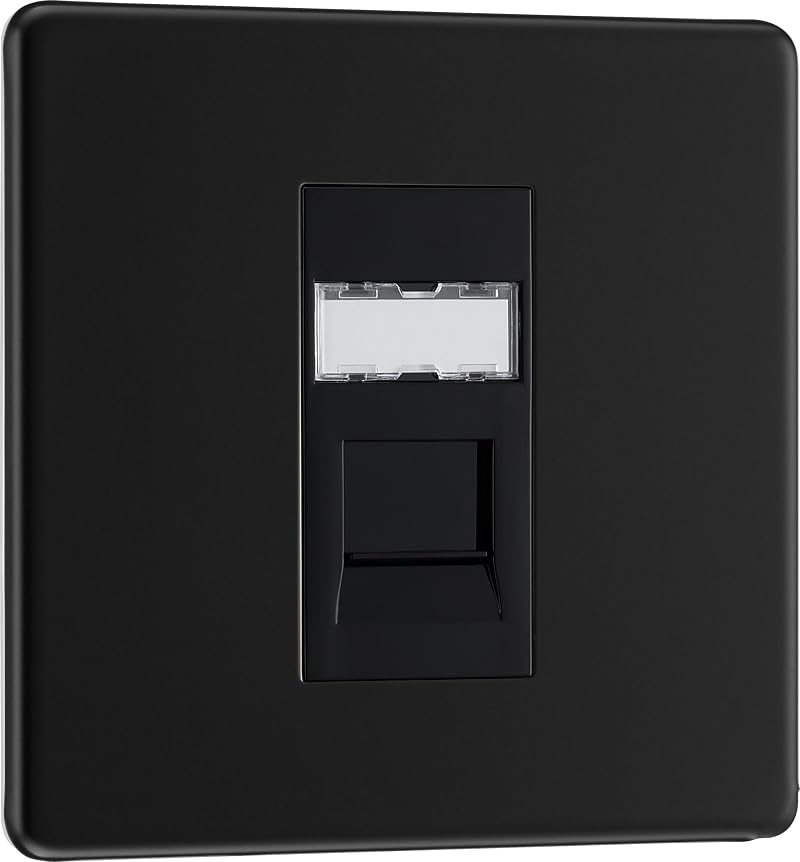 British General BG Screwless Flat Plate Single RJ45 Cat 6 Data Socket Matt Black
