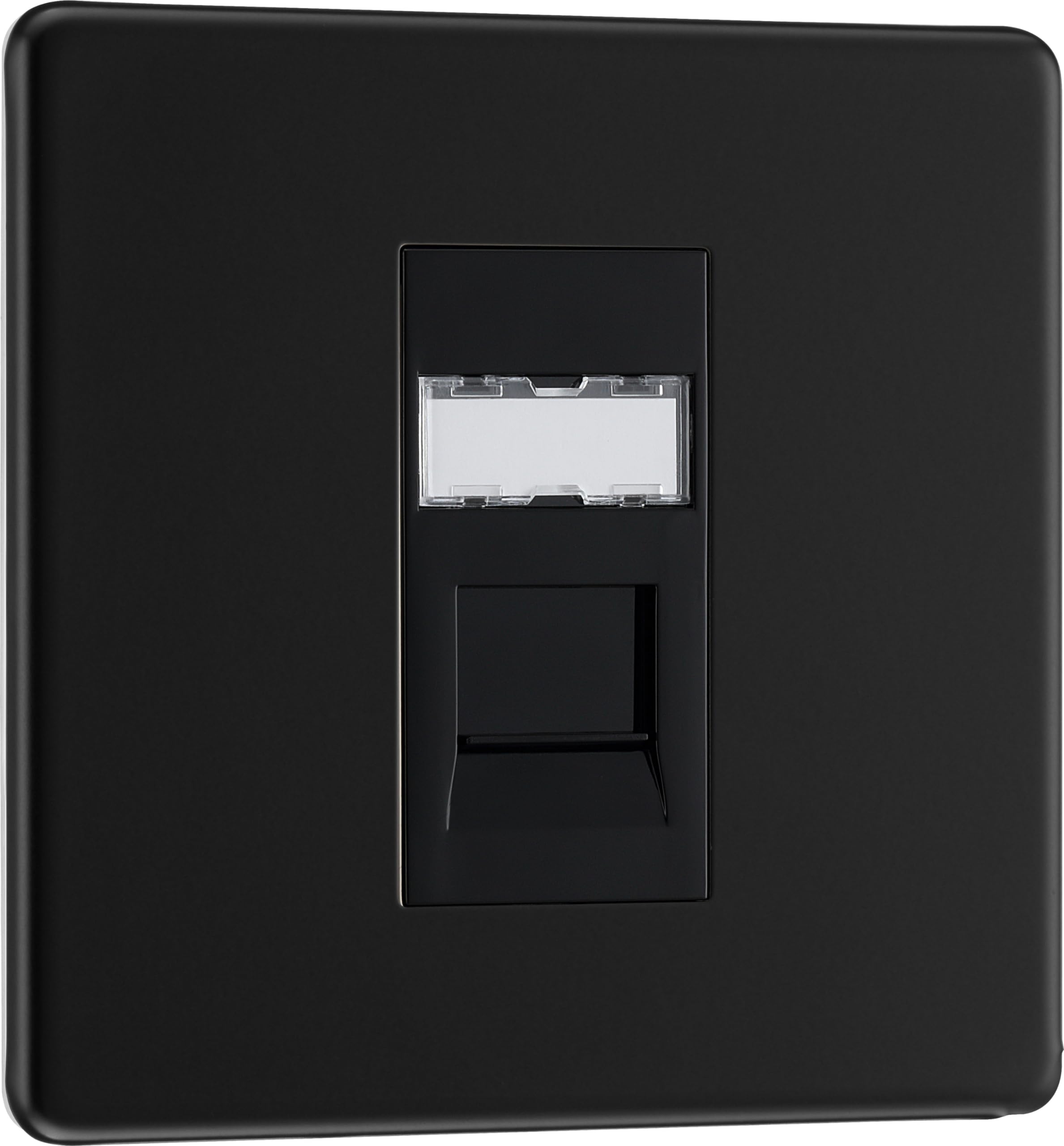 BG Electrical Screwless Flat Plate Single RG45 Telephone Socket, Matt Black