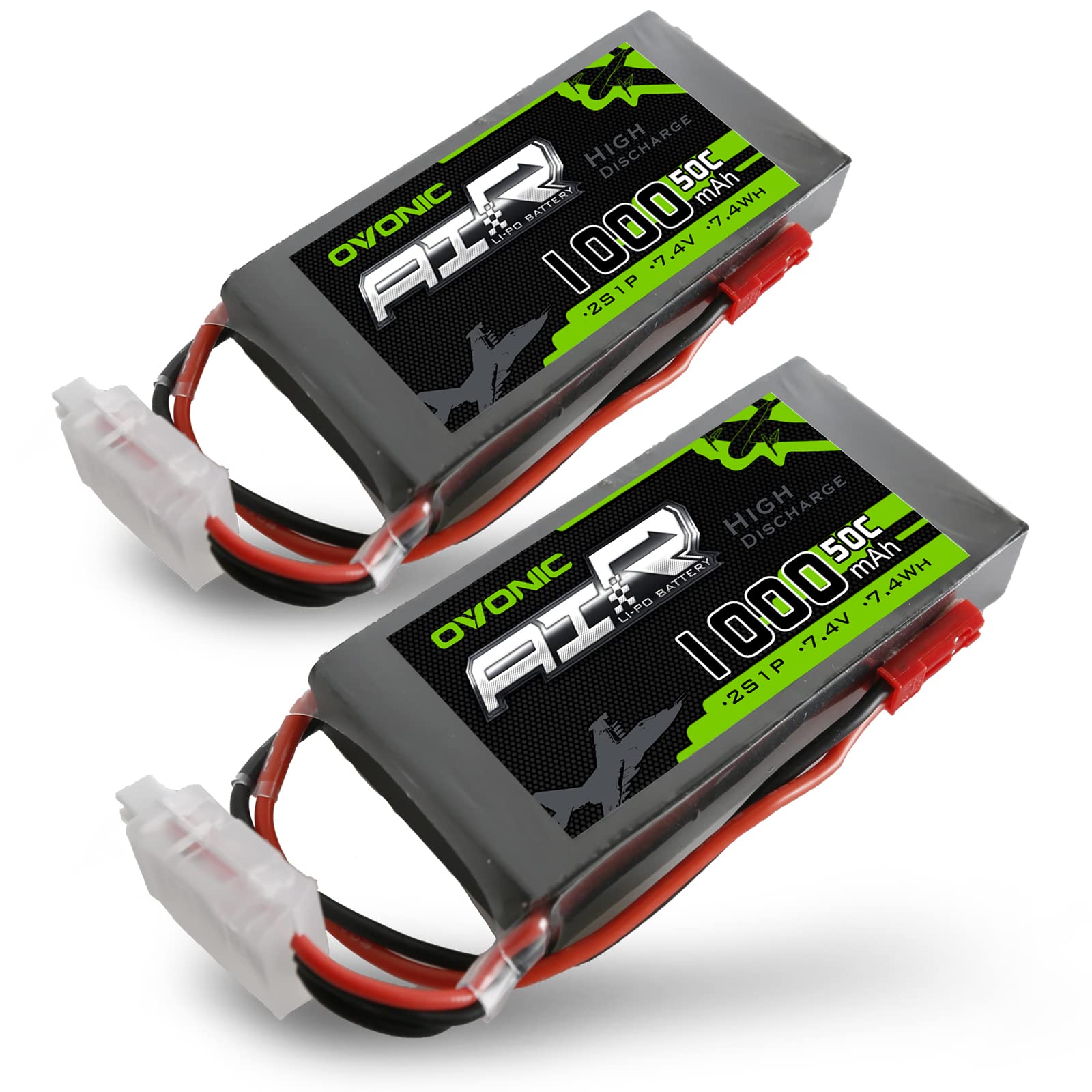 OVONIC 2 Packs 2200mAh 2S 7.4V 50C LiPo Battery Pack with T Plug for RC Evader BX Car RC Truck RC Truggy RC Airplane UAV Drone FPV