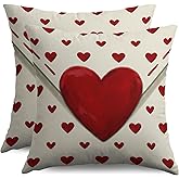 Valentines Pillow Covers 18X18 Set of 2, Valentine's Day Themed Red Heart Print Love Holiday Throw Pillowcases Valentine Anniversary Decorative Outdoor Farmhouse Cushion Cases Couch Sofa Bed Decor