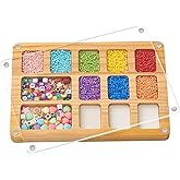 Chunful Beads Sorting Tray with Scoop Wooden Beading Tray with Magnetic Acrylic Lid and Built in Velvet Mat Bead Boards for Jewelry Bracelet Making (8.27 x 5.79 Inch)