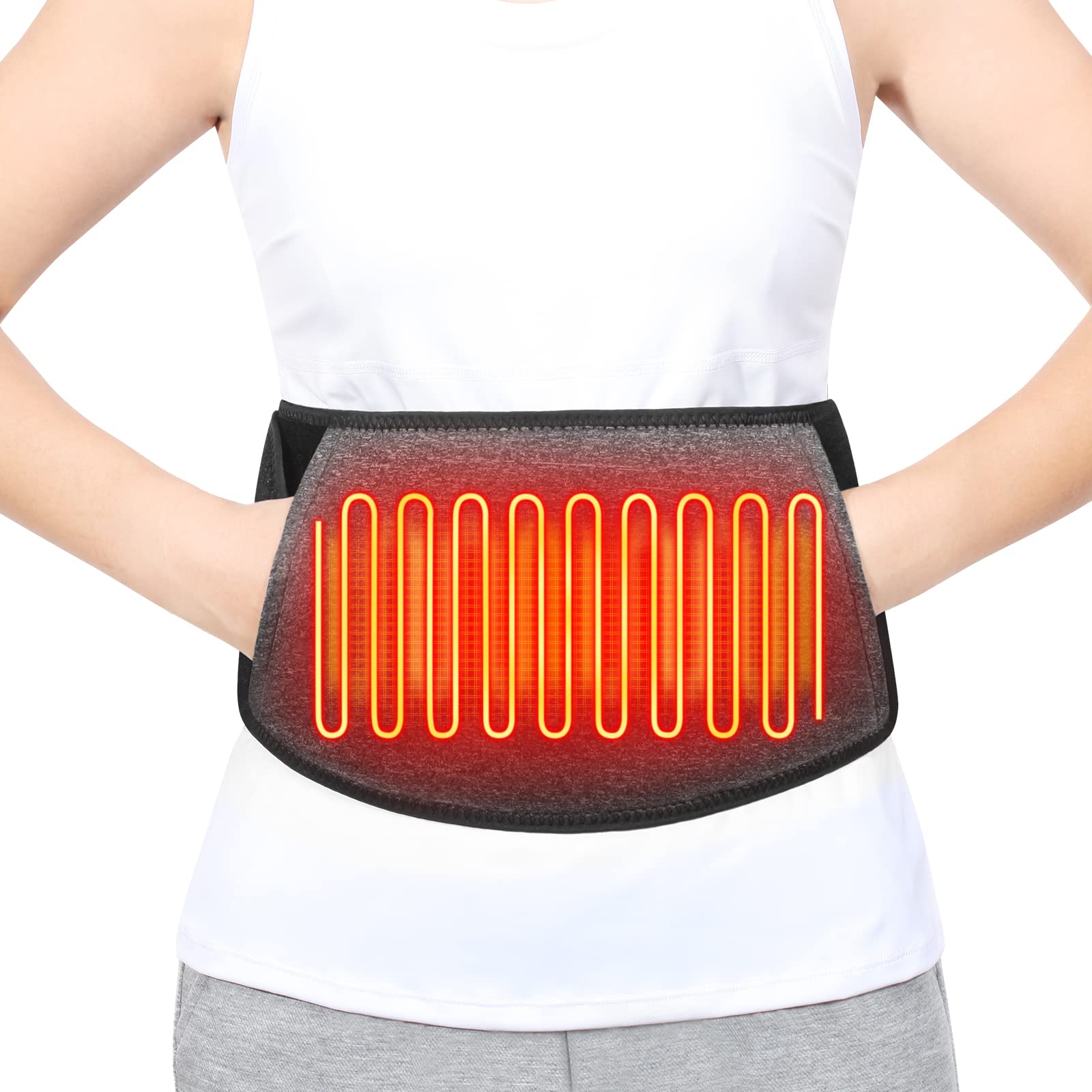 Sojoy USB Heating Waist Pad For Back Pain Relief - Portable Belt With 3 Temperature Settings - Black Fabric