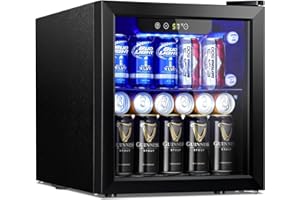 LHRIVER Beverage Refrigerator and Cooler, 48 Can/12 Bottle Mini Fridge with Glass Door, Small Mini Drink Fridge with Adjustable Shelves for Soda Beer or Wine, Perfect for Home/Bar/Office, Luxury Black