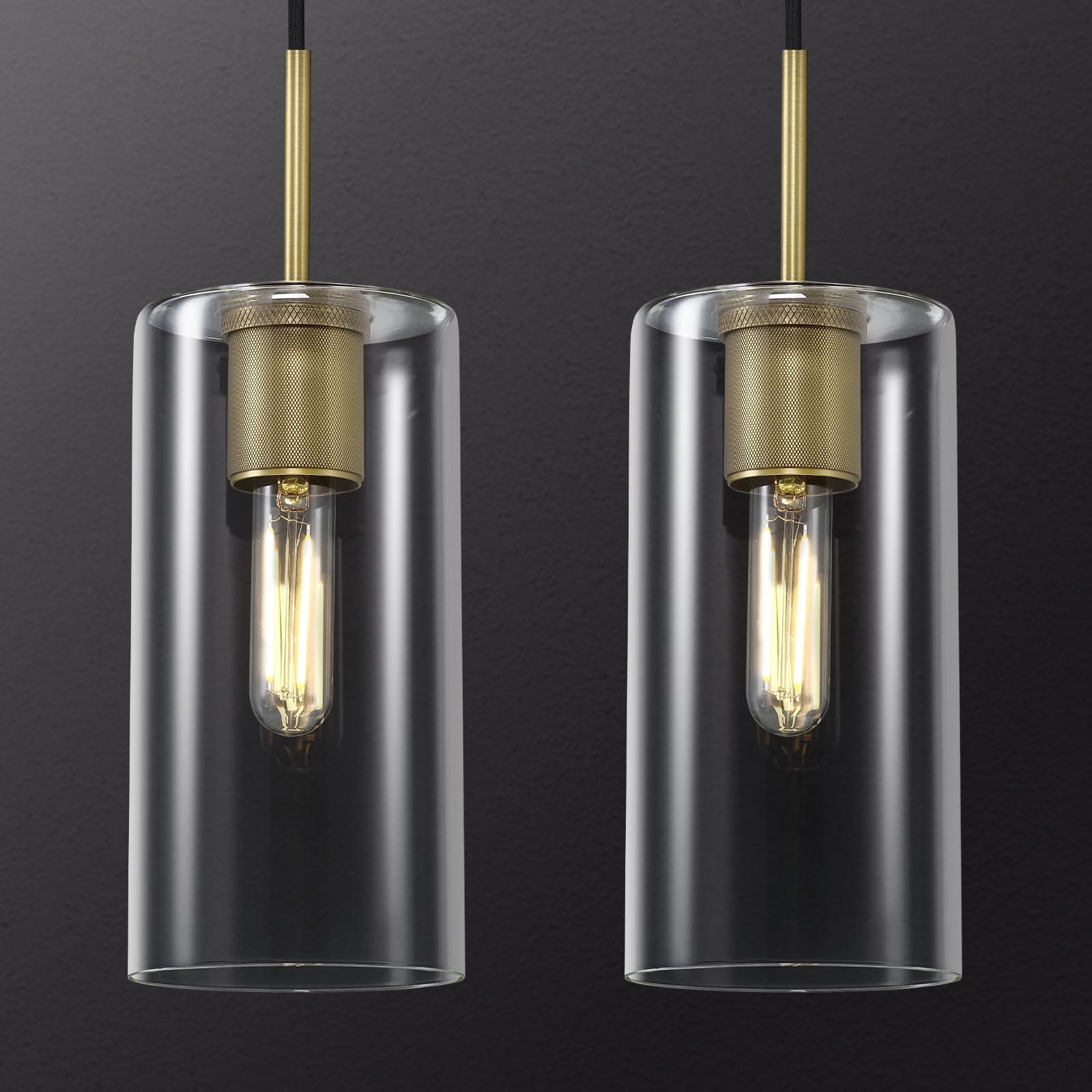 ZHTIECHUI Modern Brass Pendant Lights Kitchen Island 2 Pack Glass Pendant Light Fixtures, 9.5'' Farmhouse Gold Pendant Light Kitchen Pendant Lighting Over Island for Sink, Bathroom, Bar
