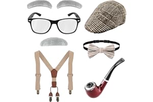 KITIMI 100 Days of School Costume for Kids Boys, Kids Old Man Costume Kit, 1920s Mens Boys Gatsby Costume, Grandpa Accessories Set