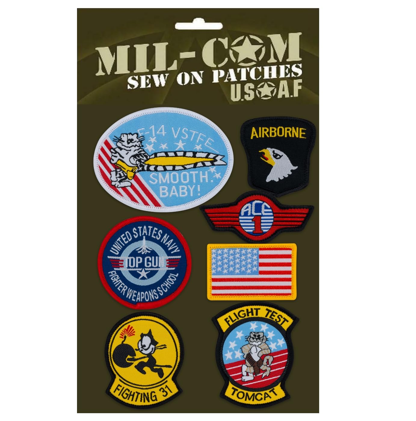 Mil-Com Pack of Airforce Sew on Cloth Badges Military Patches on Card
