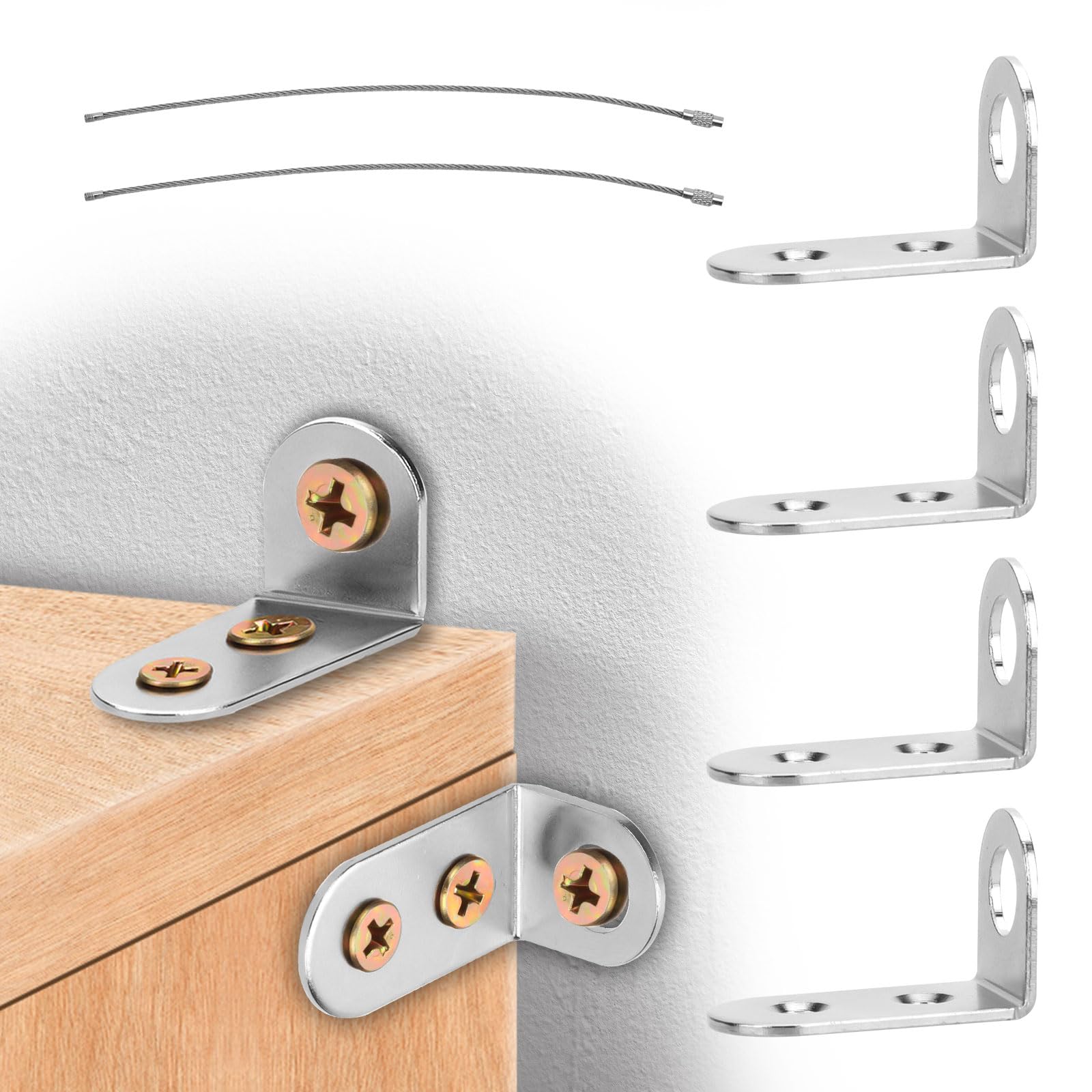 Furniture Anchors for Baby Proofing, Right Angle L Corner Bracket Metal Furniture Straps Wall Anchor Anti-Tip Wood Furniture Wall Anchor Bracket Furniture Falling Prevention Device for Children