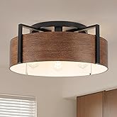 20'' Farmhouse Semi Flush Mount Ceiling Light, 4-Light Rustic Hallway Entryway Light Fixtures, Metal Wood Grain Finish Close 
