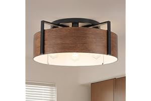 20'' Farmhouse Semi Flush Mount Ceiling Light, 4-Light Rustic Hallway Entryway Light Fixtures, Metal Wood Grain Finish Close 