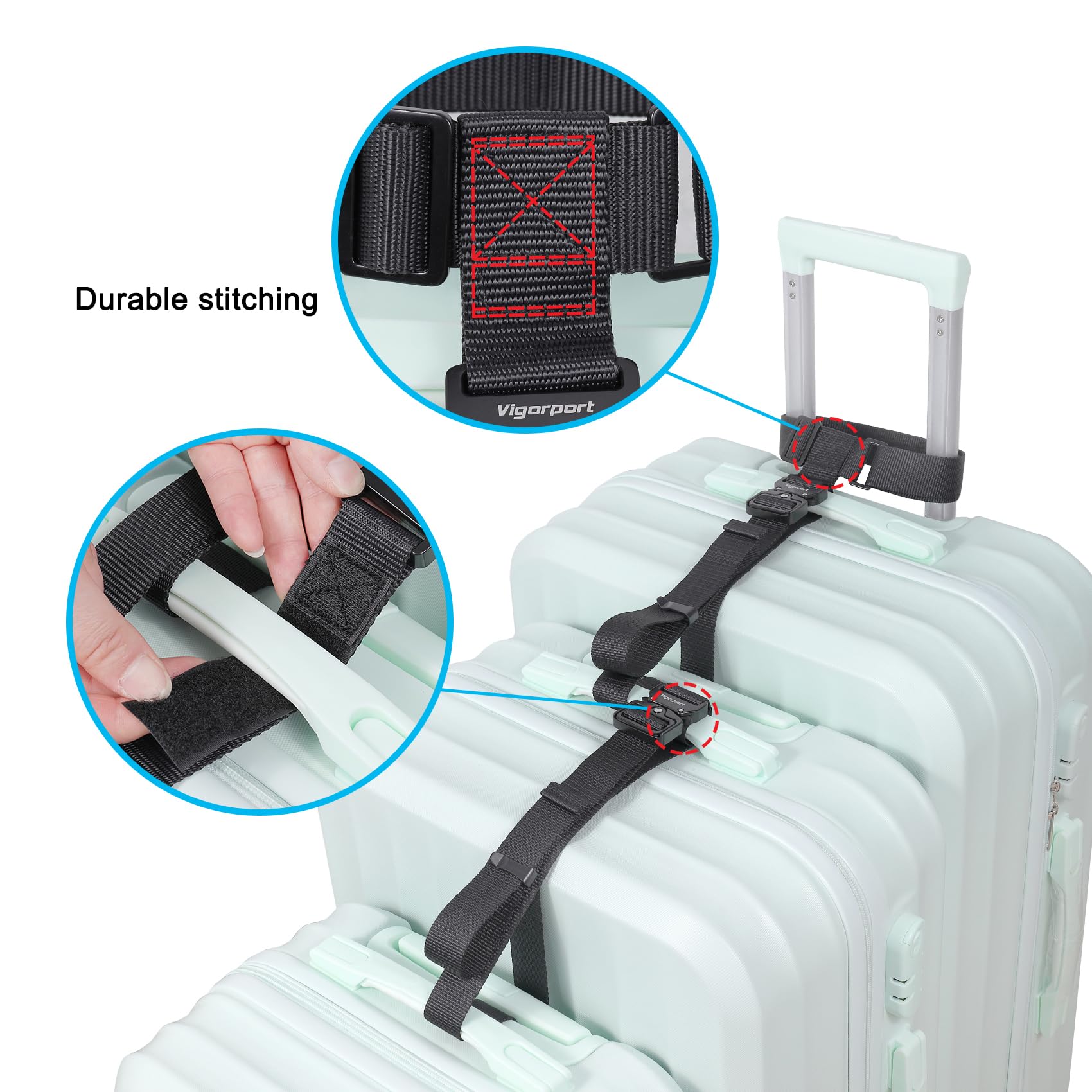 Vigorport Vigorport Luggage Straps, Straps for Suitcase, Add A Bag Adjustable Attachment Accessories for Connect Your 3 Luggage Together(1.25'' Width M Size)