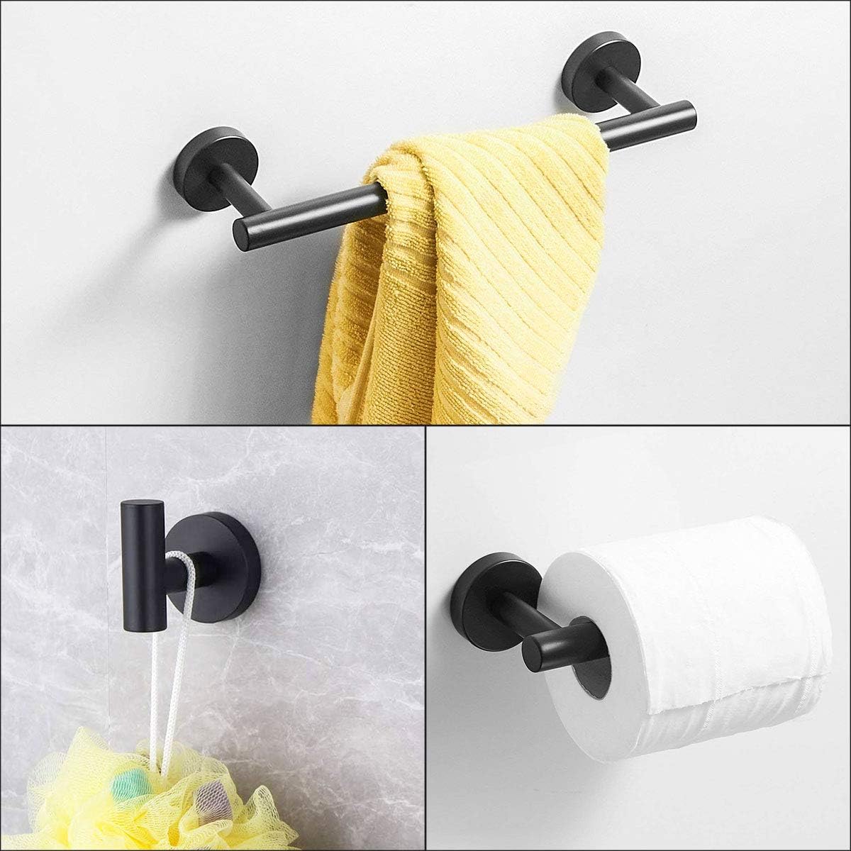 GAPPO Matte Black Bathroom Accessories Stainless Steel Bath Hardware Set Include 12 Inch Hand Towel Bar, Toilet Paper Holder, Robe Towel Hooks: Home & Kitchen