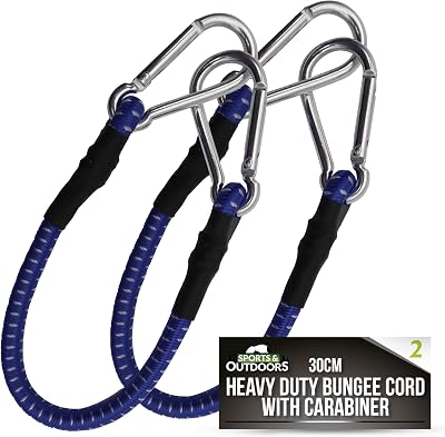 SOL 2 Pack 30cm Bungee Cord with Carabiner Clips Camping Luggage Tarp