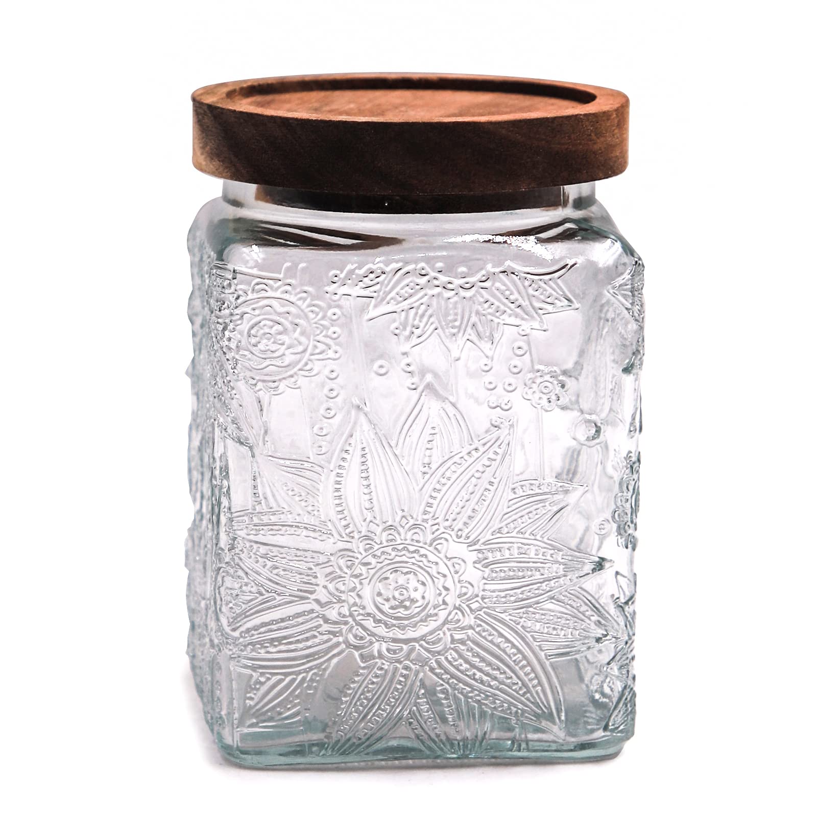 TOSSOW Glass Storage Jar, Bamboo Lid Storage Containers 750ML Airtight Glass with Lids Canister Cereal Jar Perfect for Storing Cereal, Pasta, Sugar, Beans, Spice (Sun flower)