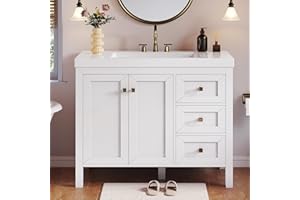 YITAHOME 42" Bathroom Vanity with Sink Set, Vintage Bathroom Cabinet Vanity with Resin Basin, Extra Large Storage with 2 Soft-Closing Doors & 3 Drawers, White