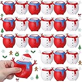 Soulchen 24 Pcs Winter Snowman Stress Balls Bulk Cute Red and White Snowman Pop up Fidget Balls Stretchy Relieve Stress Tool for Holiday Party Favors Adult Xmas Gifts Stocking Stuffer