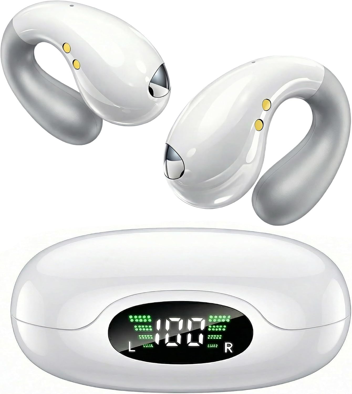 Boytond Ultra Open Ear Earbuds - Ergonomic Clip-On Earbuds, Bone Conduction Over-The-Ear Headphones with Waterproof Design and Secure Fit for Small Ears, Pearl White