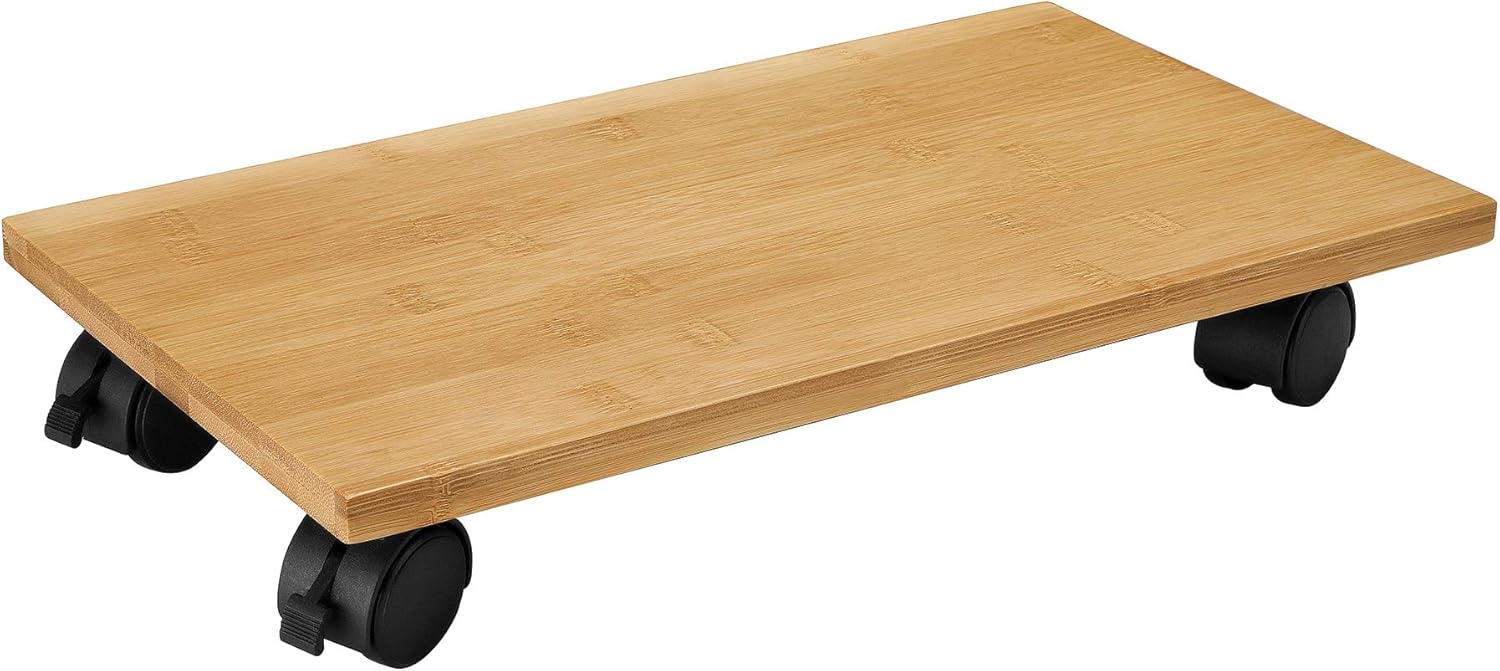 BALANBO CPU Stand PC Cart Computer Bamboo CPU Holder Tower Stand with 4 Caster Rolling Wheels with Wheels Under Desk(Natural） : Office Products