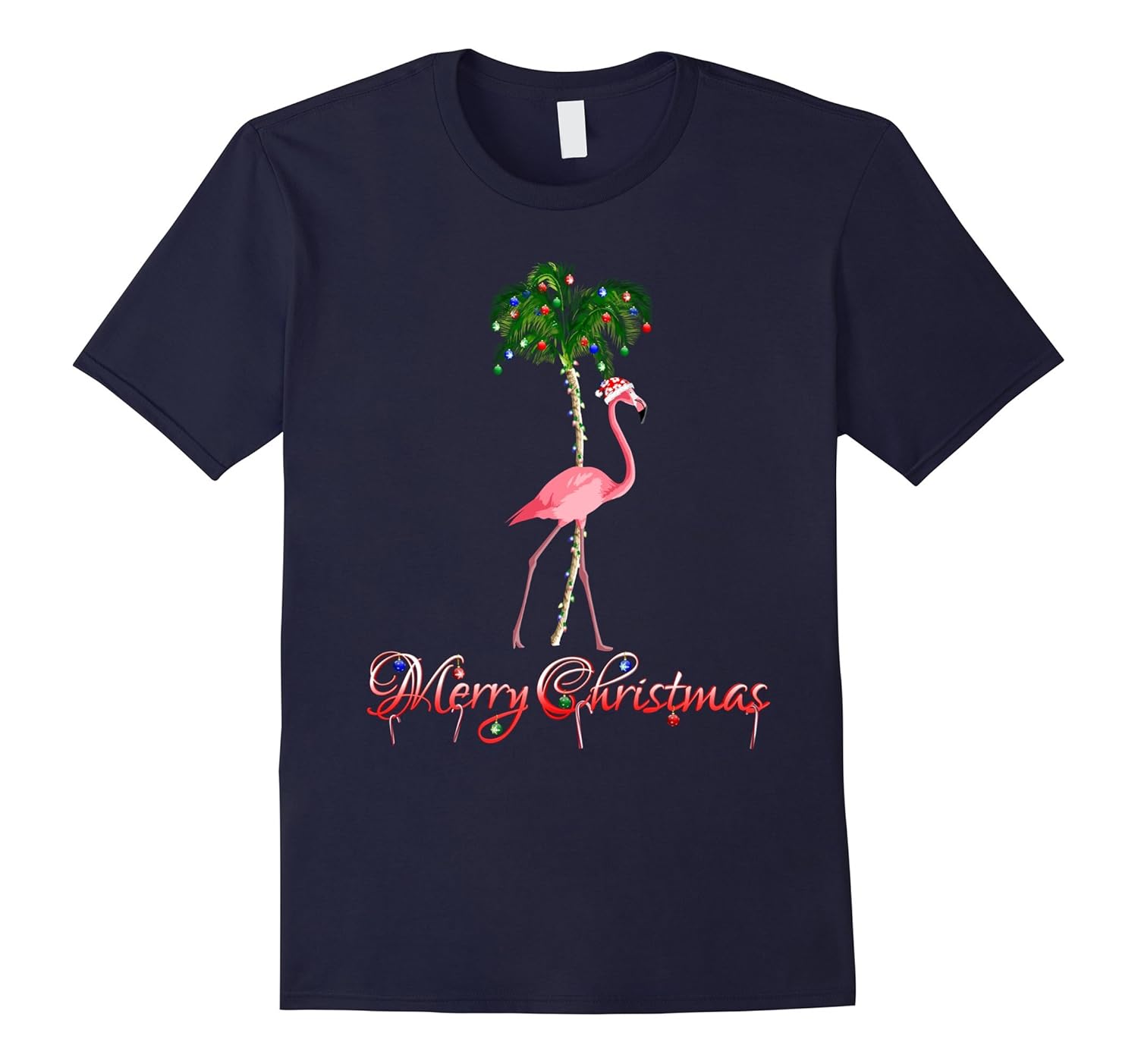 Pink Flamingo Beach Merry Christmas T-Shirt-Rose