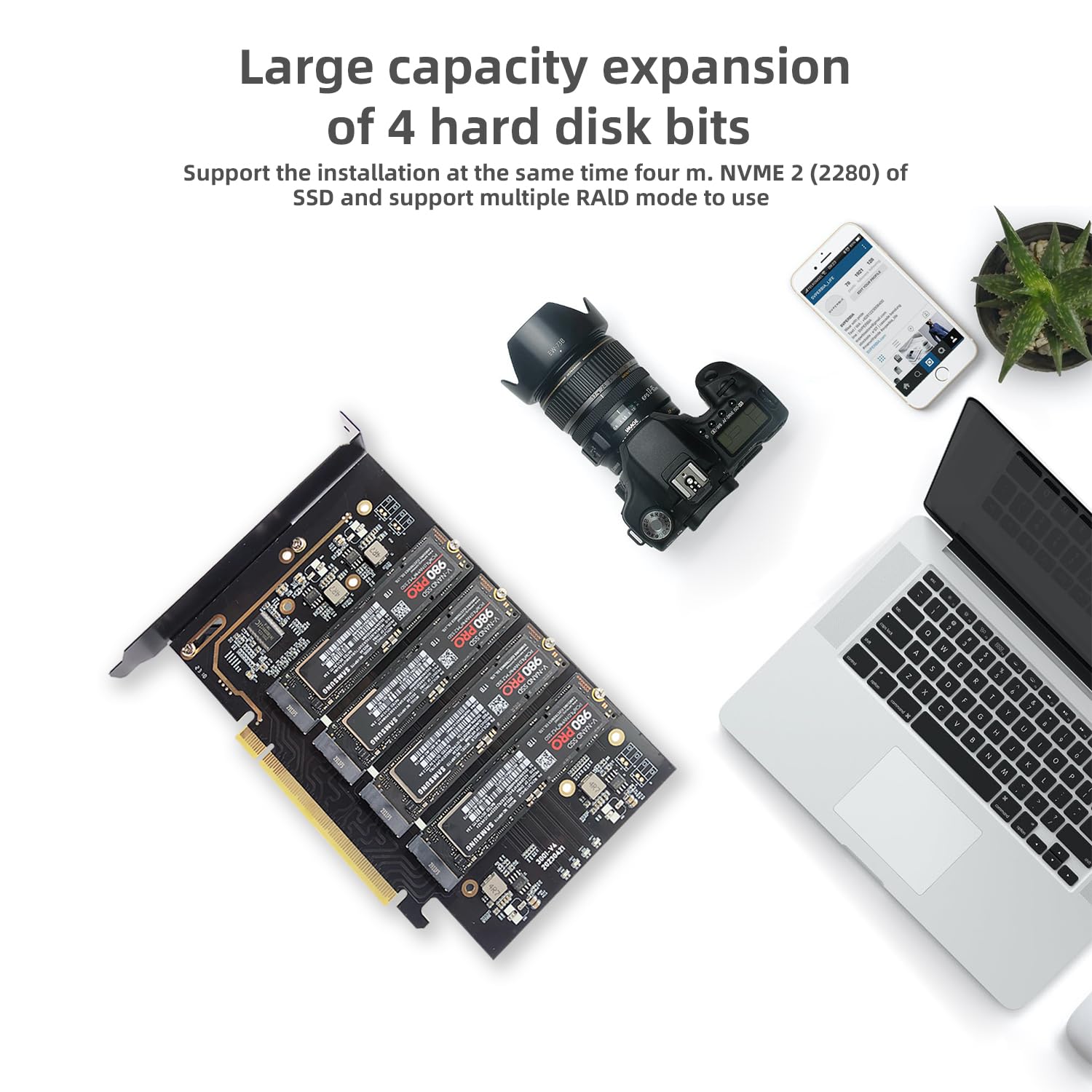pcie4.0 x16 to m.2 m-Key nvme x 4 ssd Expansion Card with Heatsink，Supports 4 NVMe M.2 2280 up to 256Gbps，M2 Adapter Card 2280 Driver Free. Bifurcation Required…