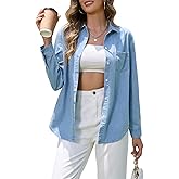Hersuitful Denim Shirt Women Chambray Western Shirts Casual Long Sleeve Button Down Jean Tops