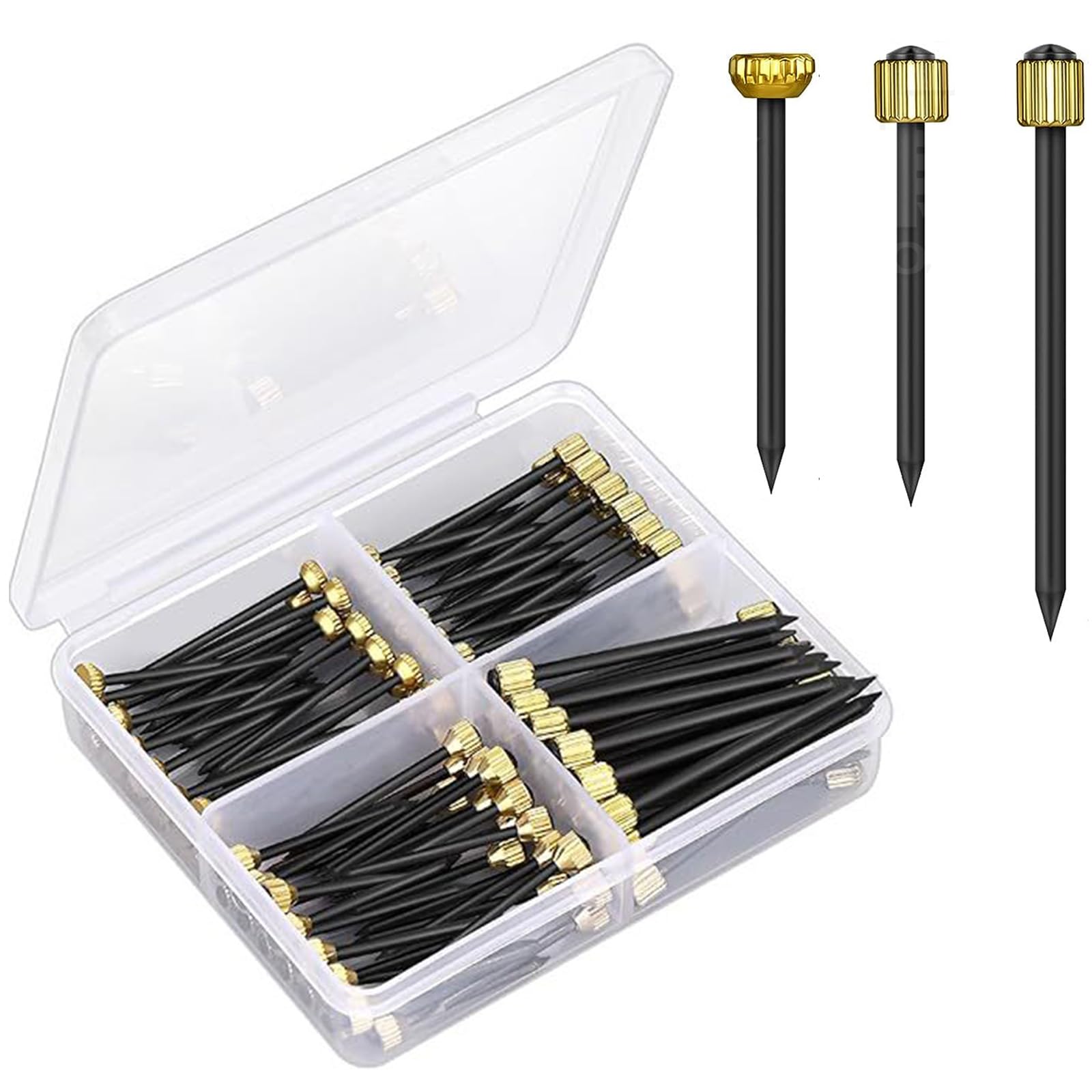 75pcs Picture Hanging Nails Pins Brass Head Wall Masonry Picture Hook Nails Pins with Plastic Storage Box for Hanging Photo Frame