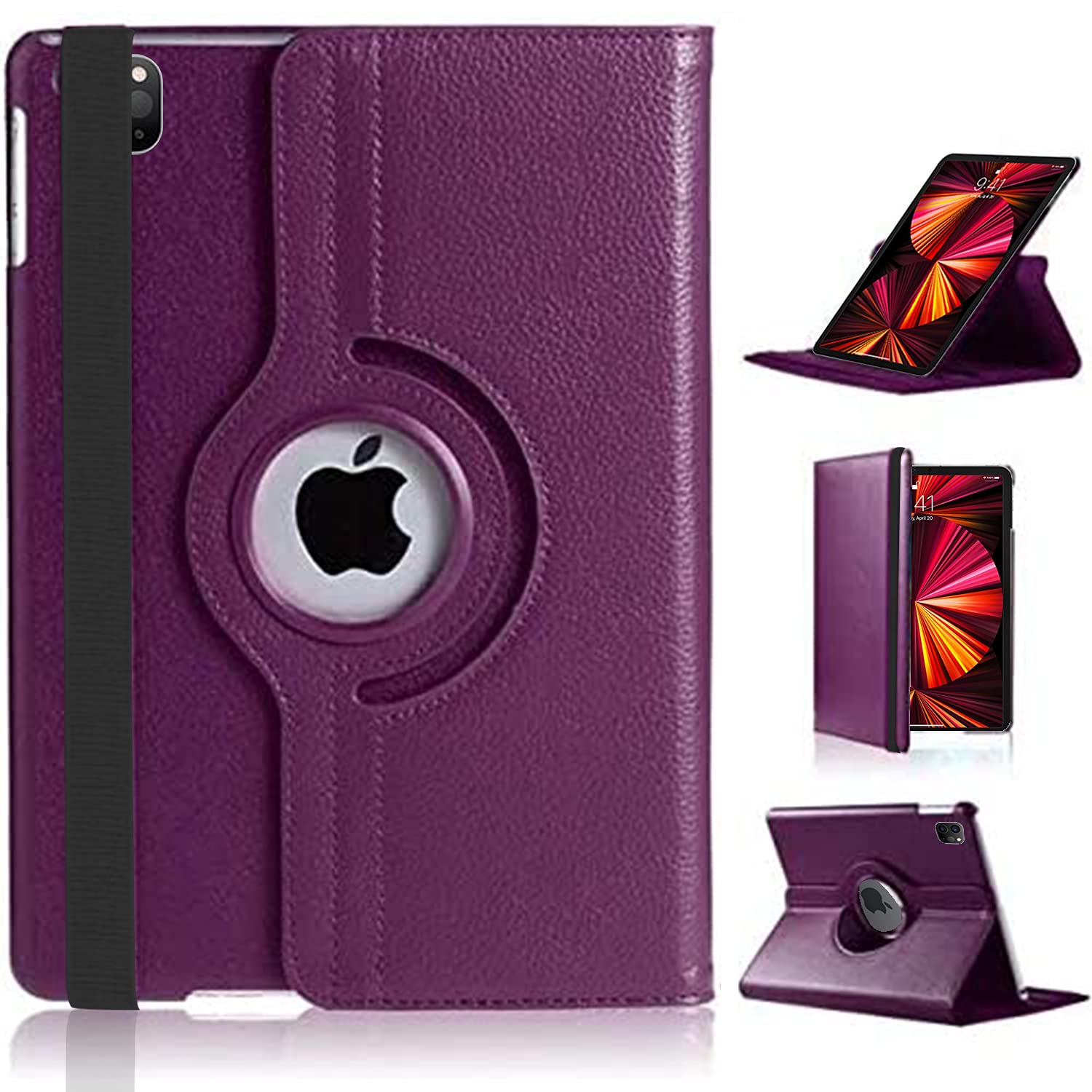 For iPad Pro 11 (2018/2020/2021/2022) Case/iPad Pro 11 inch 4th/3rd Generation 360 Degree Rotating Stand Multi-Angle Viewing Auto Wake/sleep Smart Folio Kids Friendly Protective Cover (PURPLE)