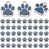 GOMAKERER 50 Pcs Enamel Dog Paw Print Charms, Alloy Puppy Paw Charms Blue Glitter Footprint Beads Charm for DIY Jewelry Making