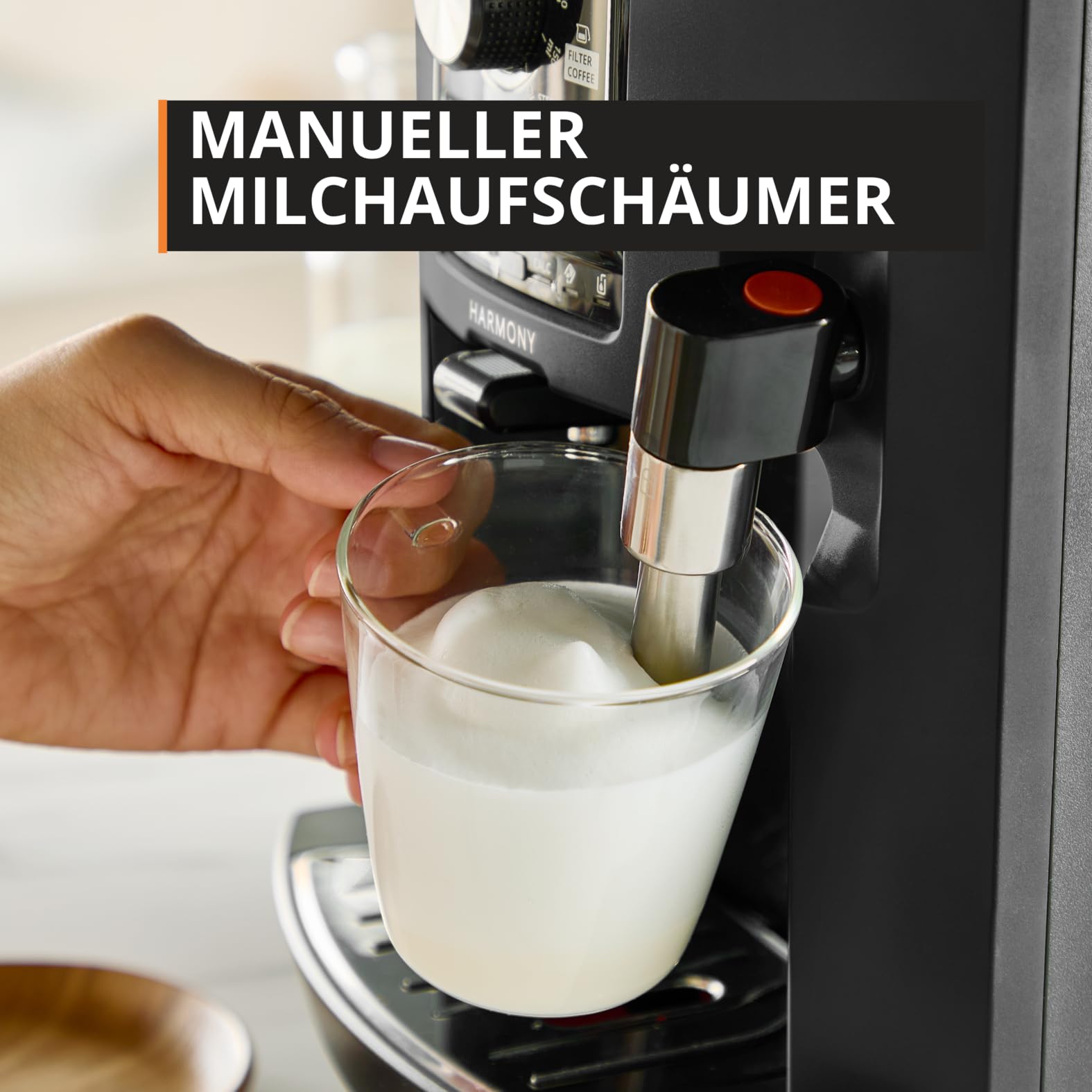 Krups Harmony Kaffeevollautomat mit Milchaufschäumdüse, 4 Kaffeespezialitäten, intuitive Bedienung, automatische Reinigung, kompaktes Design, Schwarz, EA5088E0 4