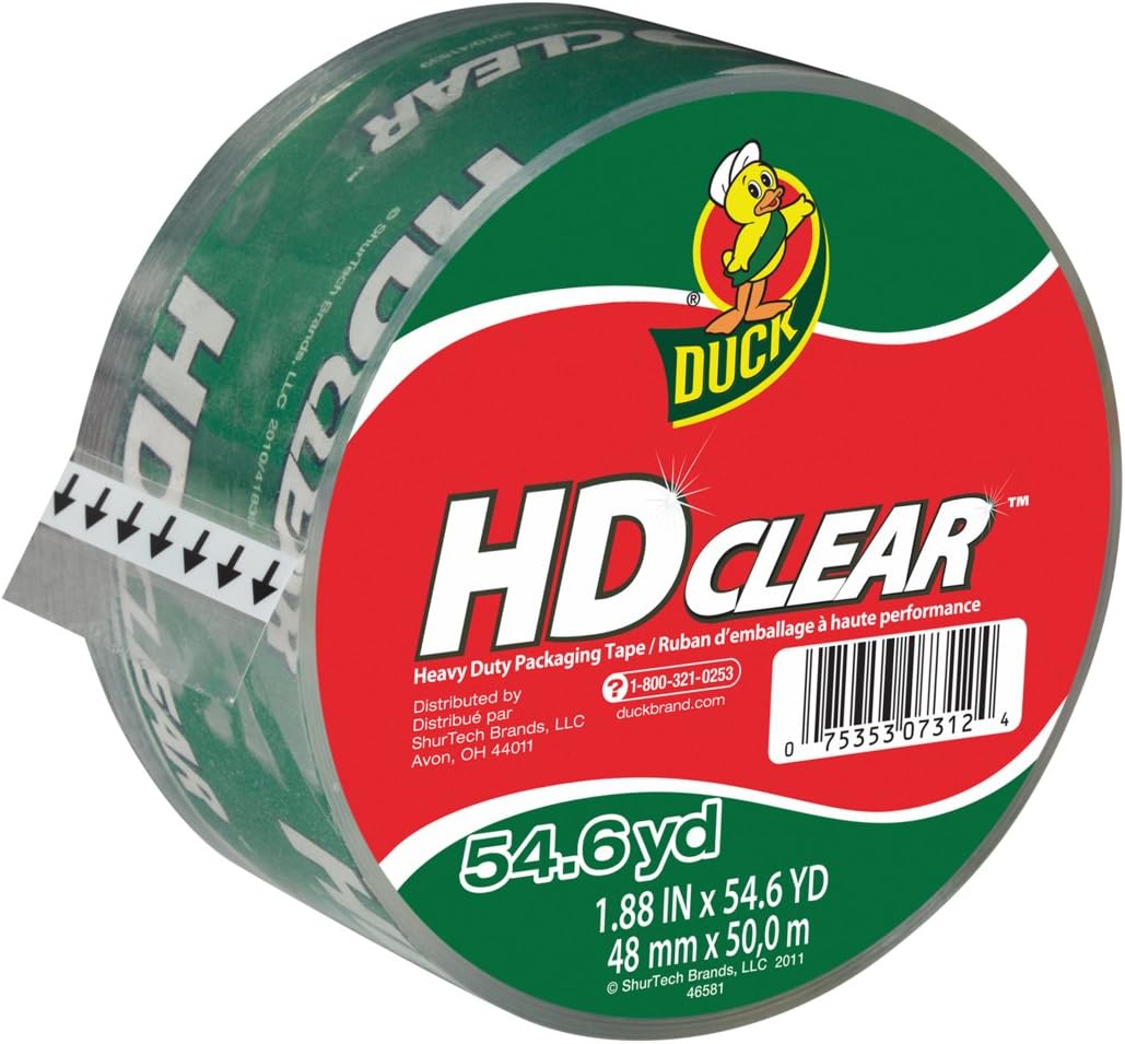 Duck HD Clear Heavy Duty Packing Tape Refill, 1.88 Inch x 54.6 Yard, 1 Roll (297438) : Rolls Of Tape For A Tape Gun : Office Products