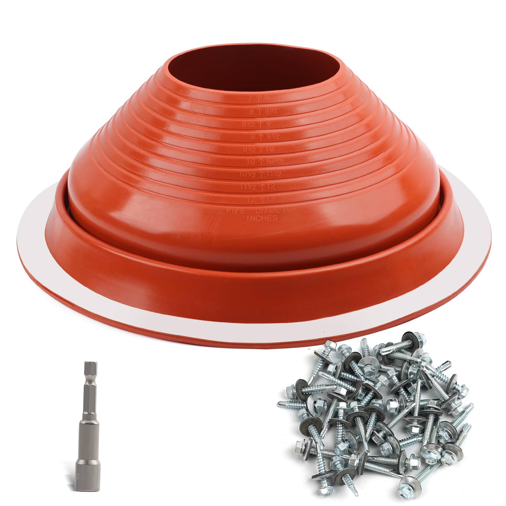 Photo 1 of #8 High Temp Silicone Metal Roof Pipe Flashing Boot - Roof Vent Boot for Pipe OD 7" to 13" - Roof Vent Cover for Stove Pipe, Chimney, HVAC Ducts & Plumbing Vents with Roofing Screws & Hex Socket