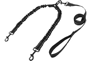 YAODHAOD Double Dog Leash for Two Dogs, 360° Swivel No Tangle with Soft Handle,Shock Absorbing Bungee Reflective Heavy 2 Dog Leashes, Walking & Training Leash Two Dogs Splitter (Black)
