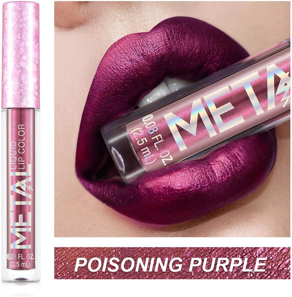 ZoePets 12Colour Metal-Coloured Liquid Lipstick Lip Gloss Cup Lip Glaze Makeup Pearlesce
