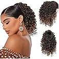 Drawstring Ponytail Afro Kinky Curly Ponytail for Black Women, PEACOCO 10 Inch Synthetic Hairpieces Clip in Jerry Curls Afro Puff Ponytail Extensions (T1B/30)