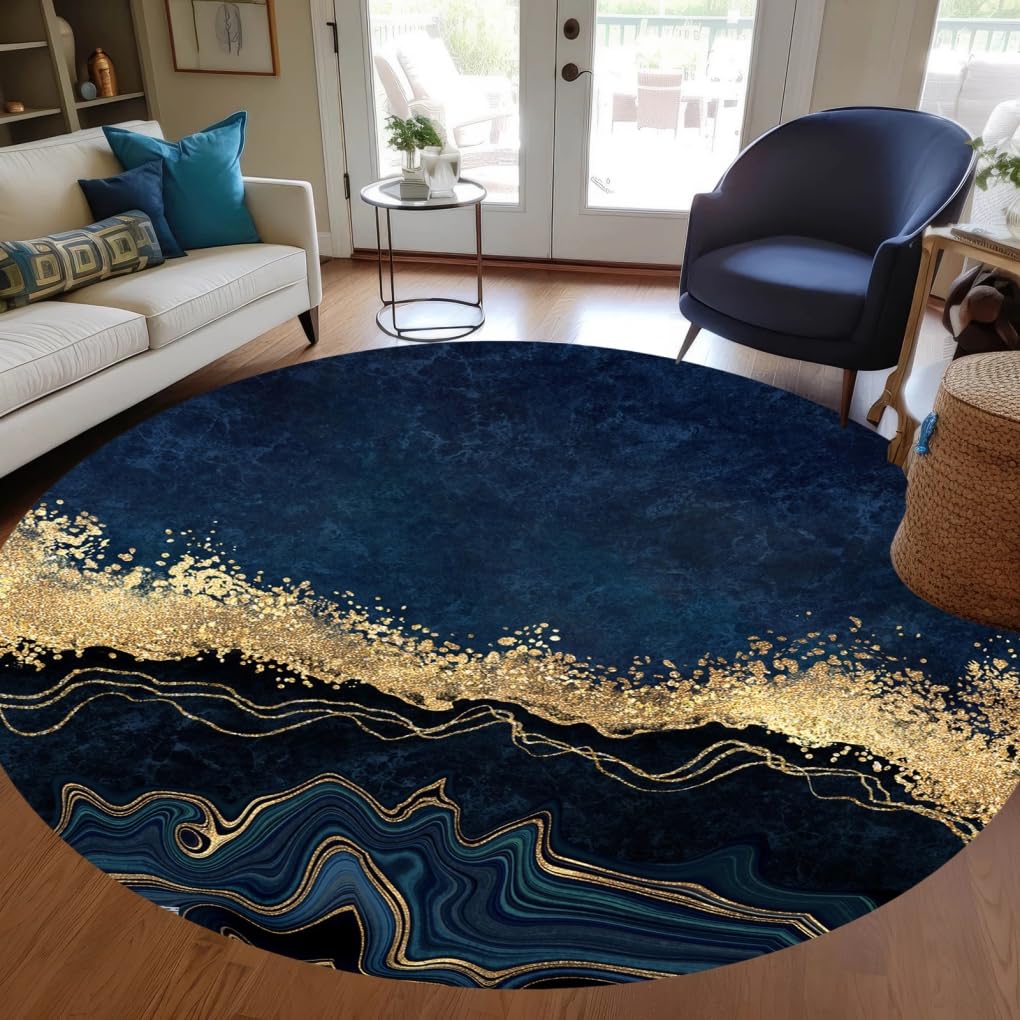 Navy Blue Gold Marble Abstract Modern Aesthetic