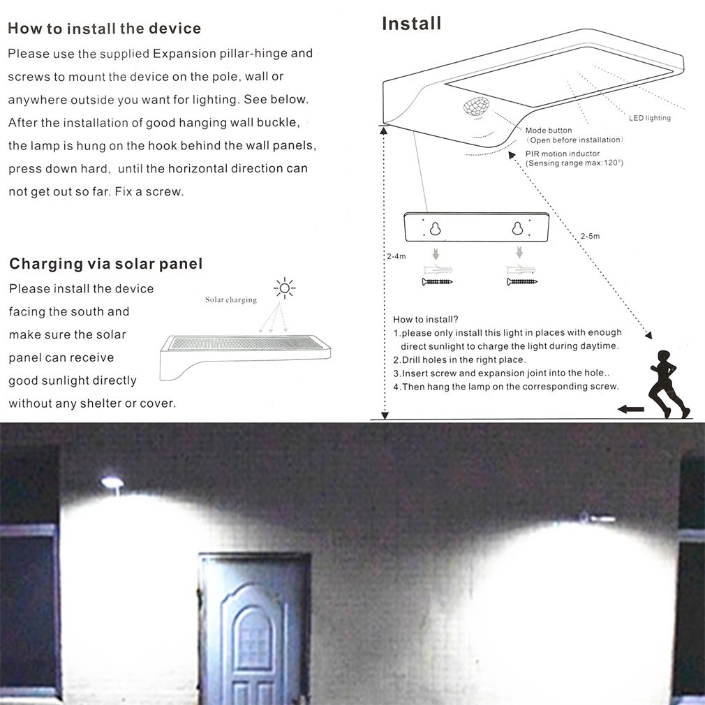 Lampe Solaire Jardin led sans fil, ICOCO 42 LED Etanche Luminaire Exterieur Détecteur de Mouvement avec Trois Modes Intelligents Eclairage Exterieur Solaire pour Jardin, Patio, Pont, Cour, Accueil, Dehors, Allée et Garage Comme Applique Ext