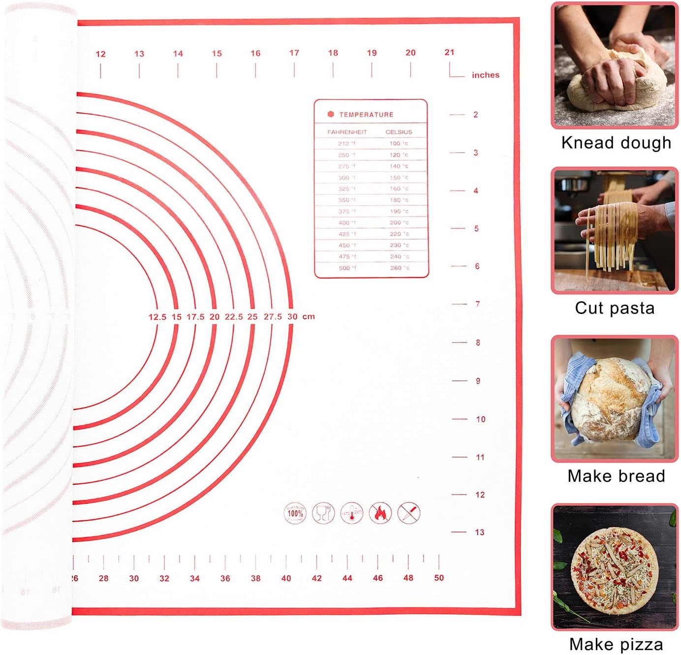 Large Silicone Pastry Mat with 2 Set Measurement Baking Mat Cookie Sheet bpa Free for Oven, Non-Stick Silicone Pastry Baking Mat with Circles for Rolling Dough: Kitchen & Dining