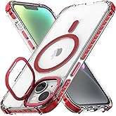 Nvollnoe for iPhone 13/14 Case Compatible with MagSafe,Military Grade Shockproof Heavy Duty Protective Adjustable Kickstand Ultra Clear Magnetic Phone Case for iPhone 13/14(Red)