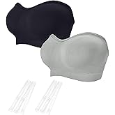 ZYQEXA Strapless Bras for Women - Seamless Non-Slip Wireless Pad Bralette Clear Straps Tube Top Summer Bandeau Bra Pack