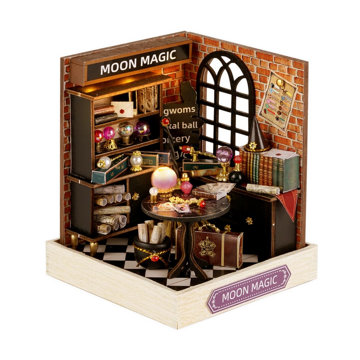CUTEROOM DIY Miniature House Kit, Wooden Dollhouse Kit Mini House Making Kit with Furnitures and Dust Cover (Moon Magic)
