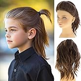 Dsimeig Short Brown Kid Wig with Ponytail Child Synthetic Boys Cosplay Halloween Costume Party Hair Wig