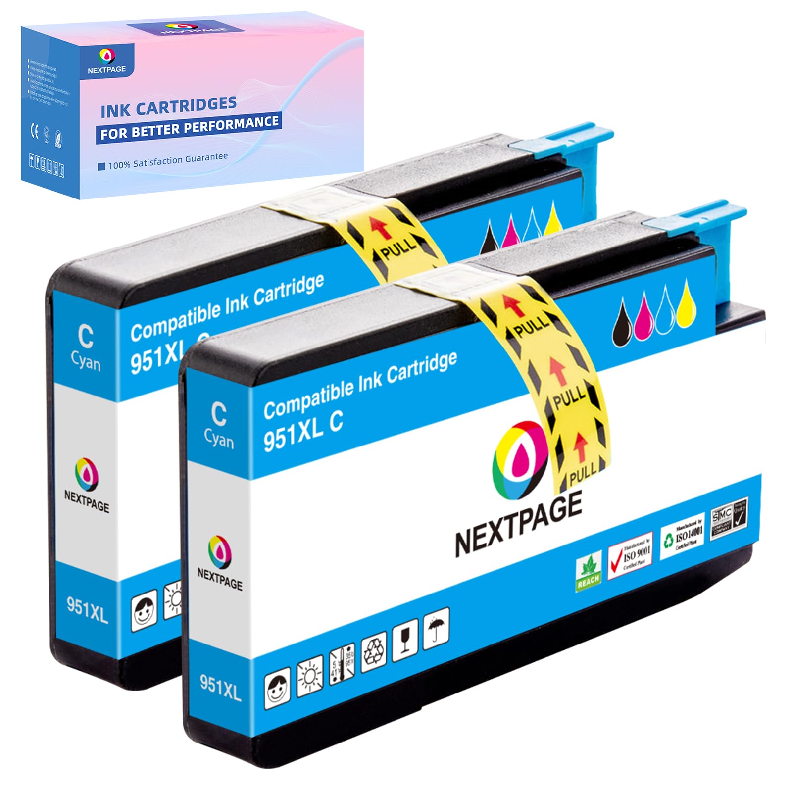 Photo 1 of 951XL Cyan Ink Cartridges Replacement for HP 951 XL 951XL Ink Cartridges (CN046AN) Work with OfficeJet Pro 8610 8600 8615 8620 8625 276dw 251dw Printer (951XLC 2 Pack)