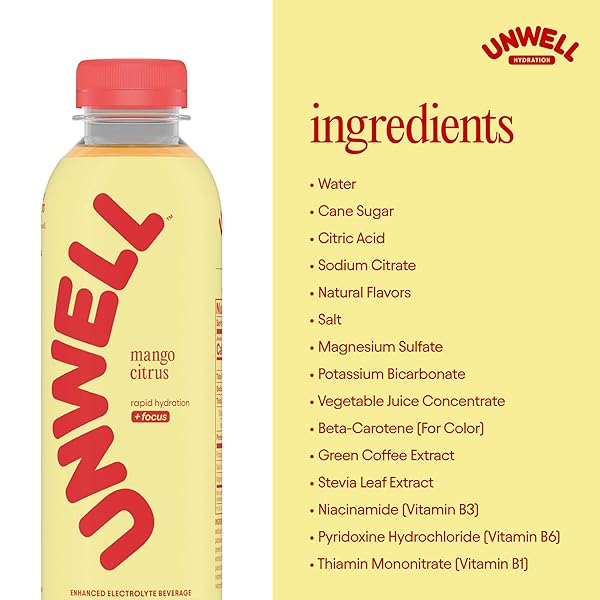 UNWELL HYDRATION ELECTROLYTE DRINK FOR RAPID HYDRATION + FOCUS – MANGO CITRUS, 12 PACK