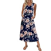 Ekouaer Nightgowns for Women Sleeveless Sleepshirt Long Print House Dress Tank Nightshirt Maxi Casual Dress with Pockets
