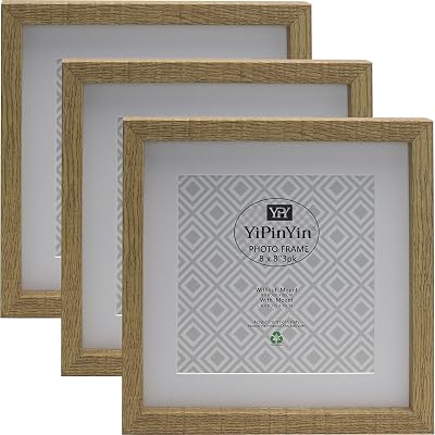 YiPinYin 8x8 Inch Square Photo Frame Set of 3 20x20cm Acid Free Mount