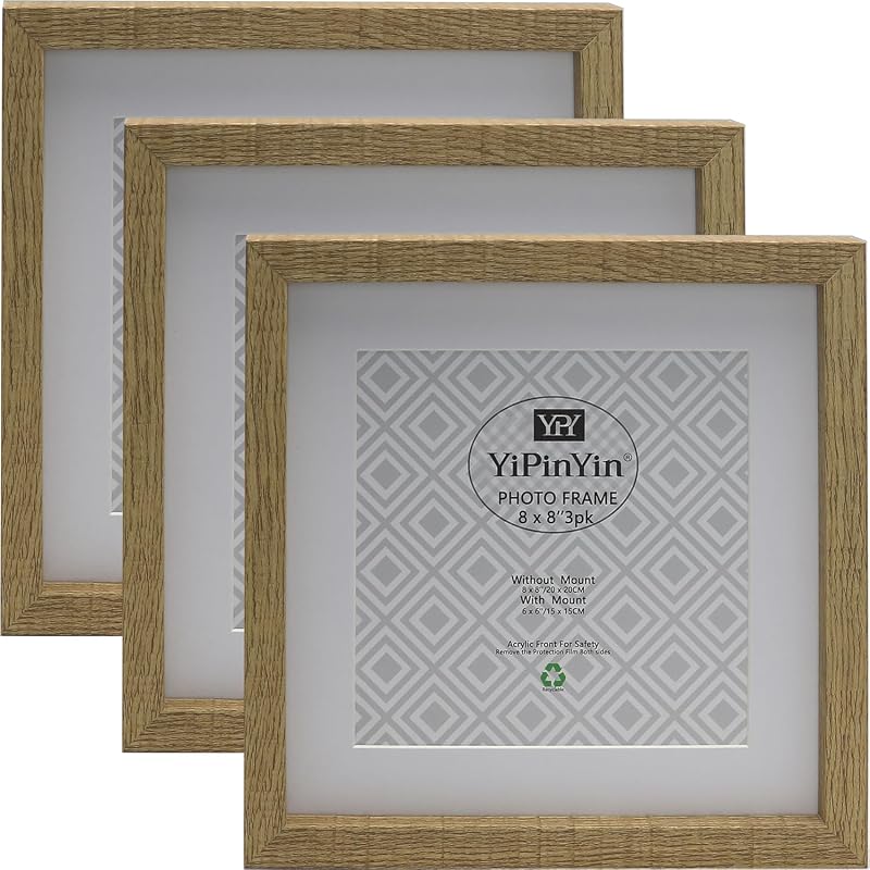 YiPinYin 8x8 Inch Square Photo Frame Set of 3 20x20cm Acid Free Mount